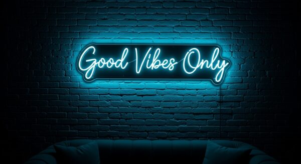 Good Vibes Only neon sign in ice blue