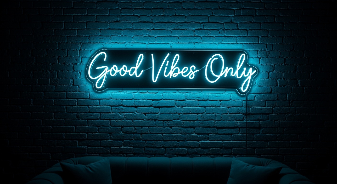 Good Vibes Only neon sign in ice blue
